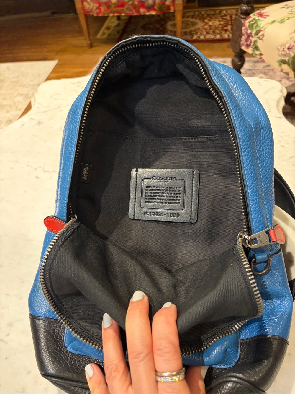 Coach Blue Leather Shoulder Sling Bag with Red Accents - Picture 3 of 5